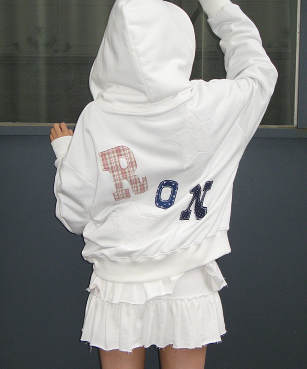 론론(RONRON) RON PATCH MIXED APPLIQUE HOODIE ZIP UP WHITE