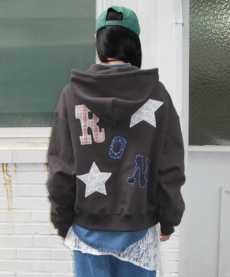 RON PATCH MIXED APPLIQUE HOODIE ZIP UP CHARCOAL