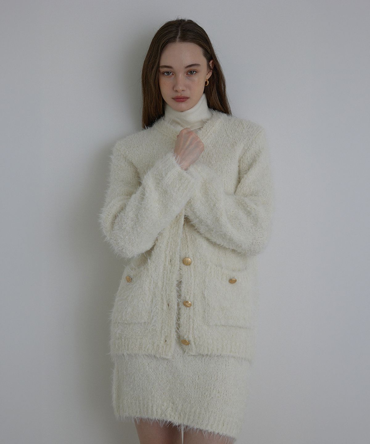 하우스 오브 폰드(HOUSE OF POND) Furry alpaca knit cardigan (Ivory)