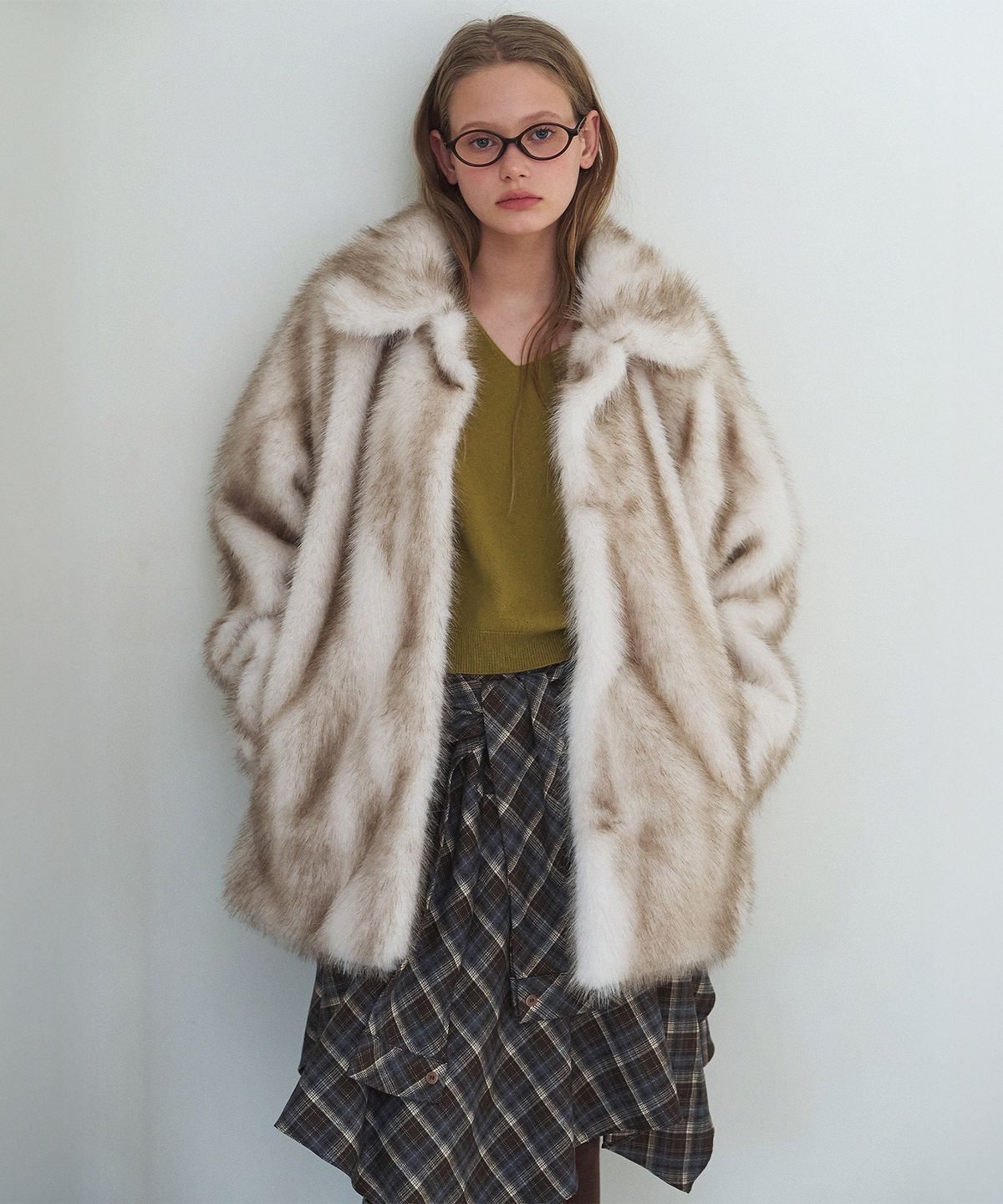 하우스 오브 폰드(HOUSE OF POND) Classic fur half coat (Mix beige)