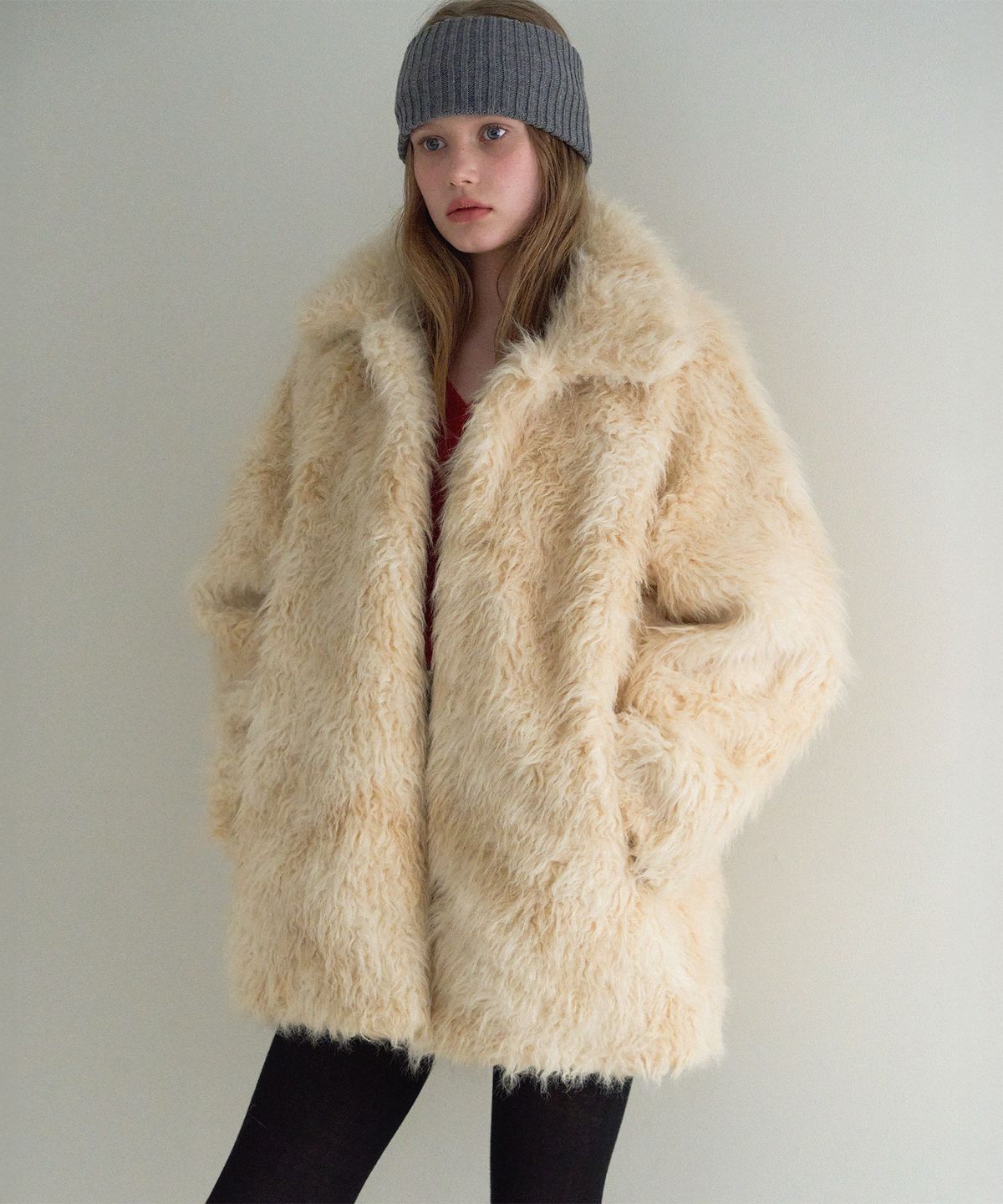 하우스 오브 폰드(HOUSE OF POND) Classic fur half coat (Ivory)