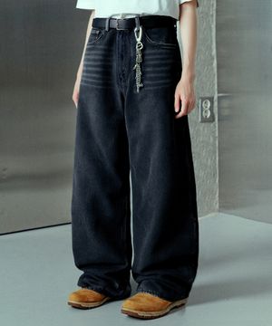 빈티지 네츄럴 워싱 와이드 데님 팬츠 블랙