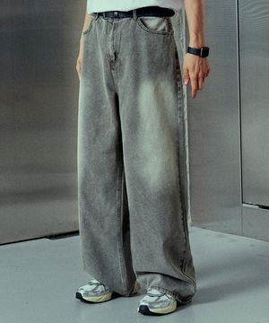 빈티지 네츄럴 워싱 와이드 데님 팬츠 그레이