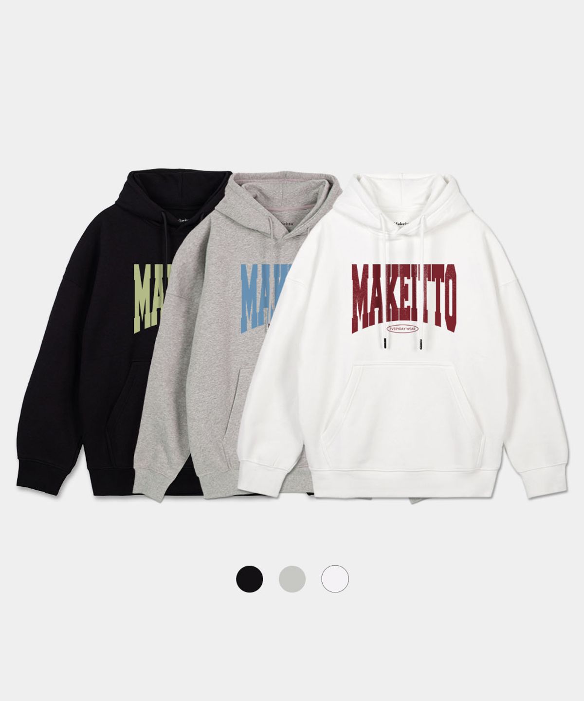 메이킷투(MAKEITTO) 네임 로고 루즈핏 플레인 후디_4컬러