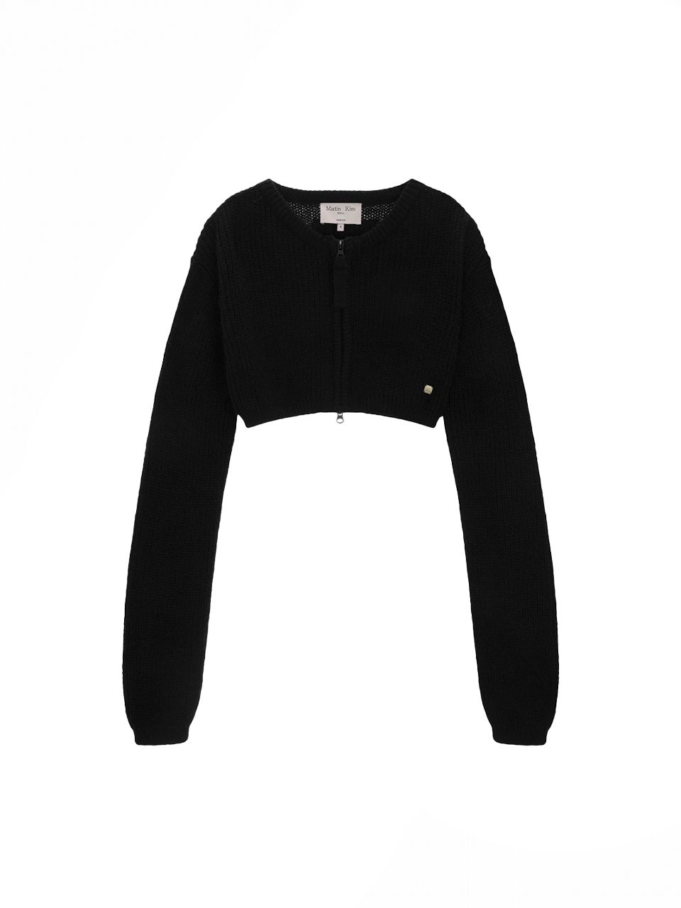 MUSINSA | MATIN KIM ROUND NECK CROP ZIP UP CARDIGAN IN BLACK