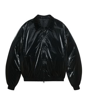 86-IRO340 에센셜 벌룬 글로시 카라 숏패딩 블랙