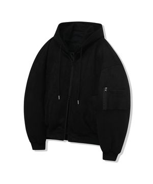 87-STAN101 유틸리티 후드 벌룬 레이어드 스웨이드 패딩 블랙