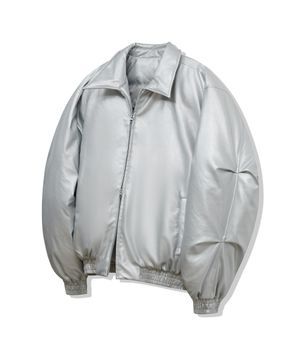 87-STAN102 유틸리티 카라 벌룬 레더 숏패딩 실버