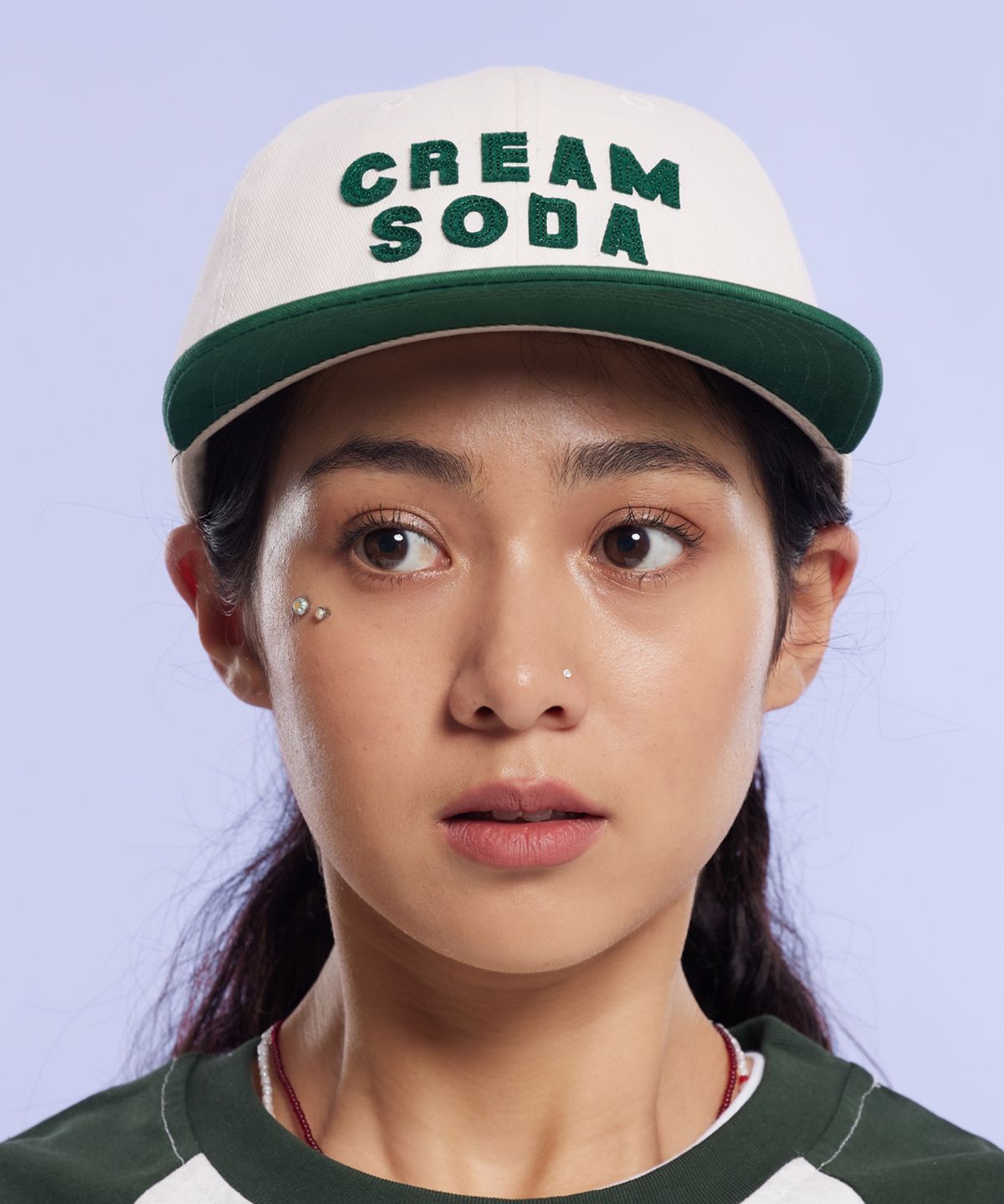 크림소다랩(CREAM SODA LAB) 아플리케 패널 볼캡 그린