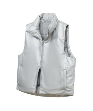 87-STAN109 유틸리티 레더 패딩 조끼 실버