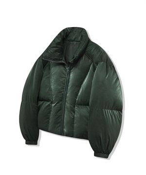 85-VIVA045 유틸리티 글로시 커브드 라인 크롭 숏패딩 그린