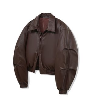 85-VIVA047 카라 벌룬 투웨이 크롭 레더 숏패딩 브라운