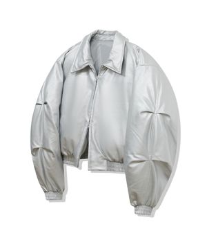 85-VIVA047 카라 벌룬 투웨이 크롭 레더 숏패딩 실버