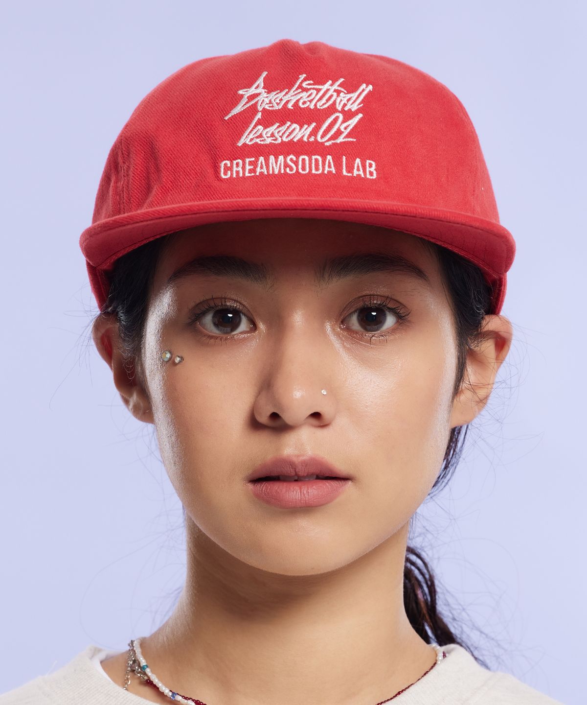 크림소다랩(CREAM SODA LAB) 쿼터 볼캡 레드 화이트