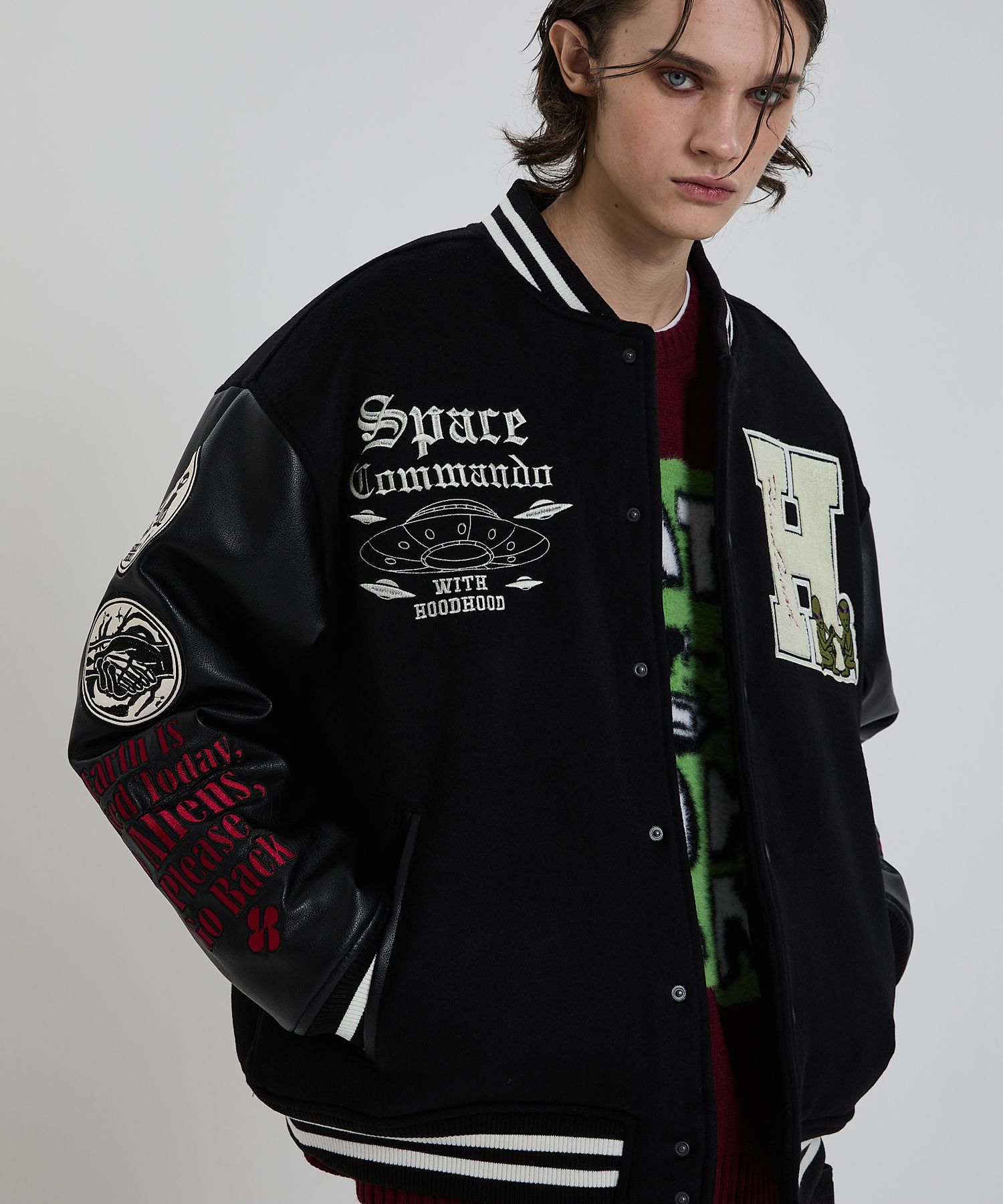 【HOODHOOD】Space Villain Varsity Jacket 2色 MUSINSA | HOODHOOD Space Villain Varsity Jacket Black