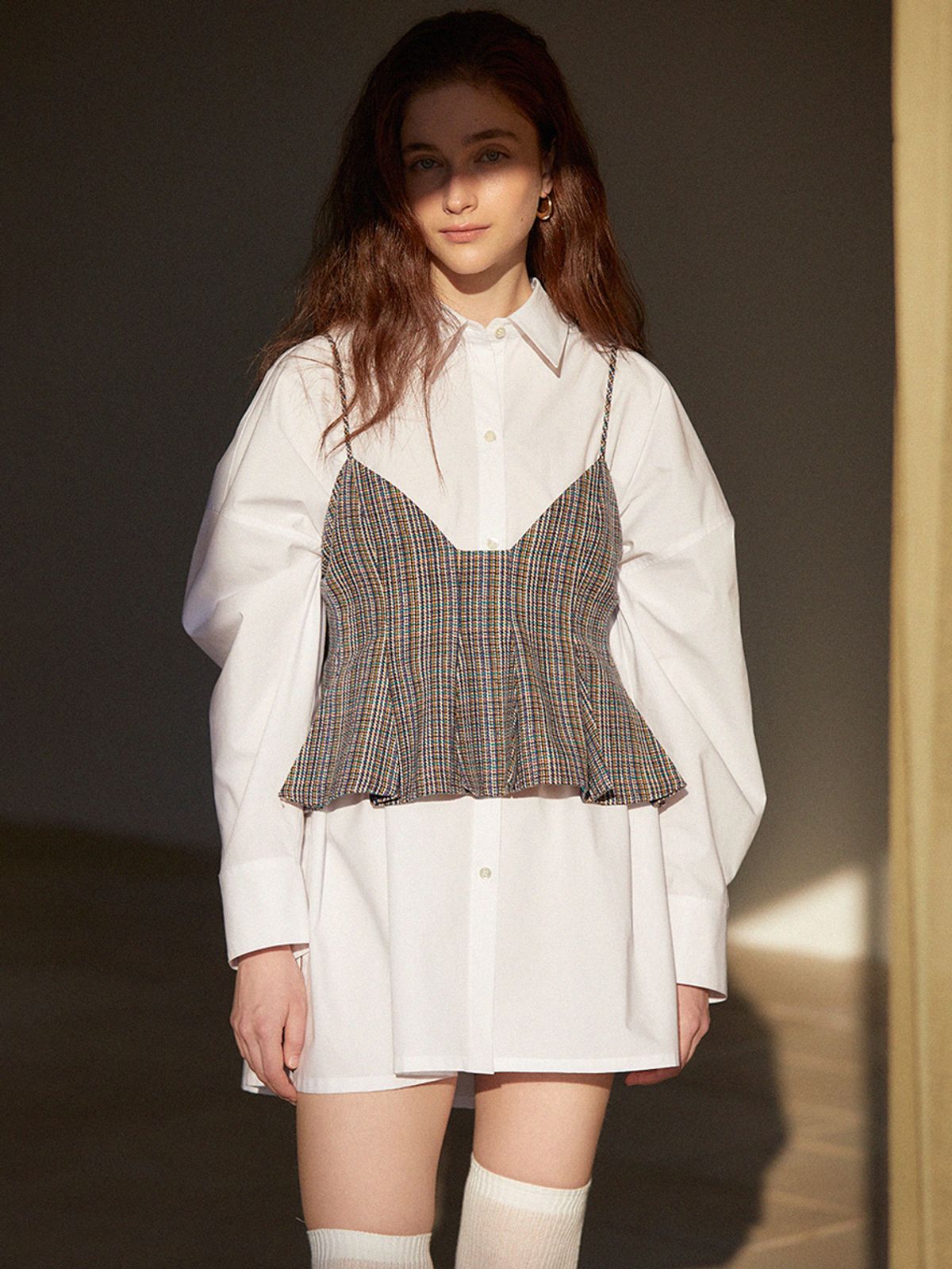 라르고(LARGO) Boxy shirt onepiece (white)