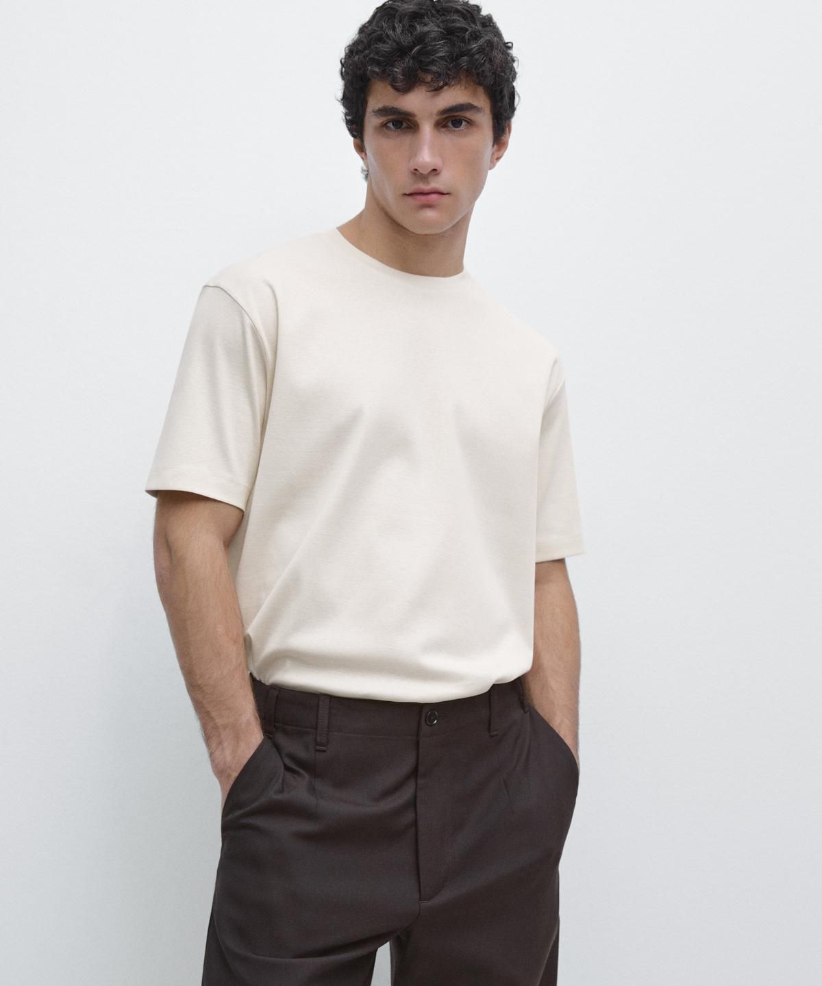 마시모두띠(MASSIMO DUTTI) 100% 머서라이즈 코튼 티셔츠
