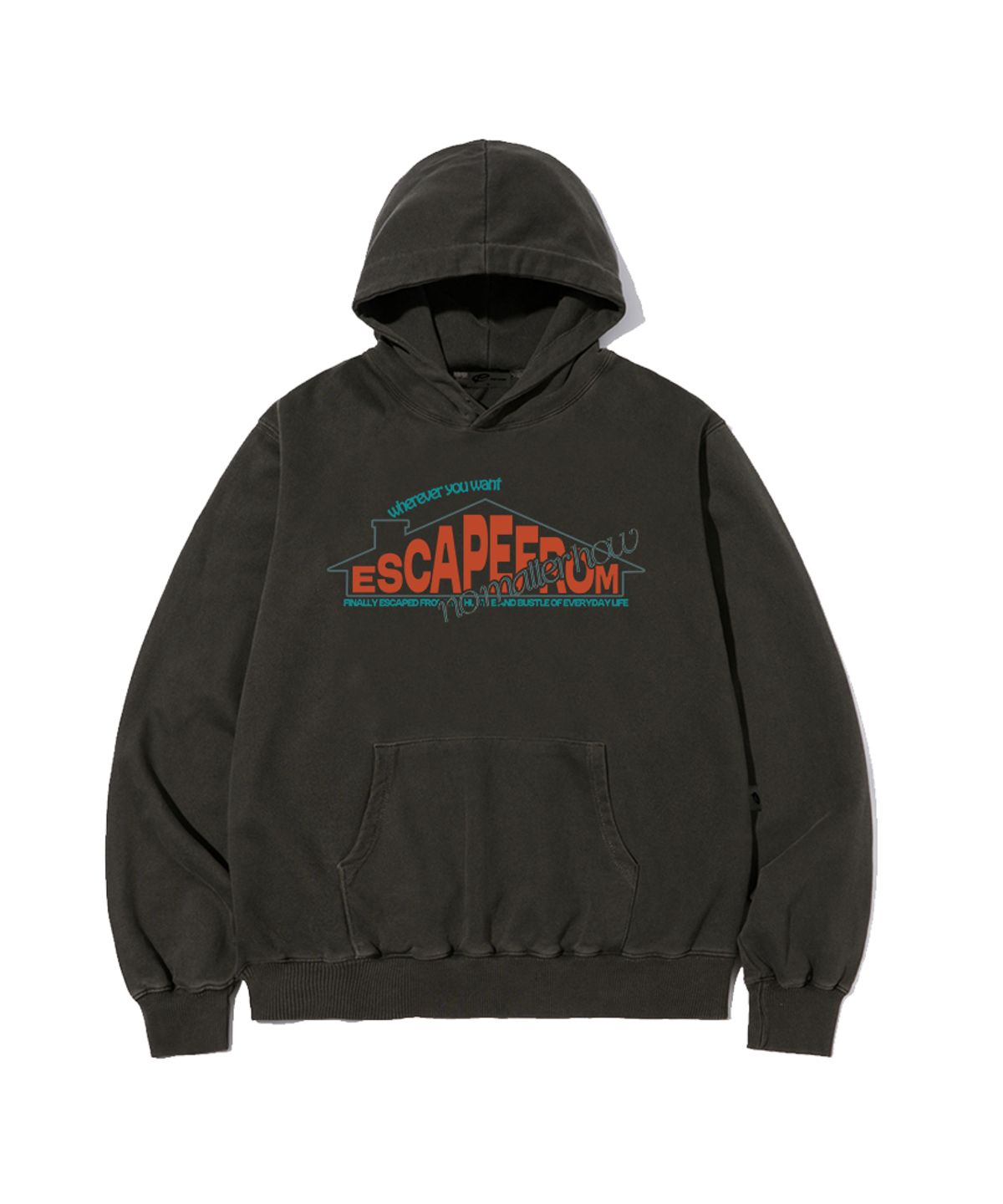 이스케이프프롬(ESCAPEFROM) 침니 홈 프린트 피그먼트 후드티 차콜