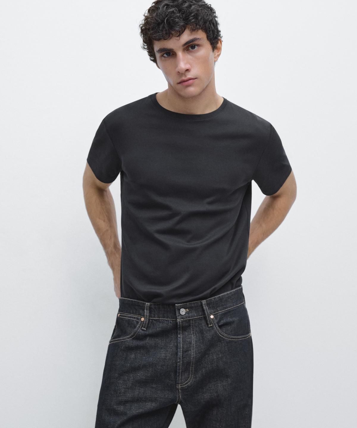 마시모두띠(MASSIMO DUTTI) 100% 머서라이즈 코튼 티셔츠