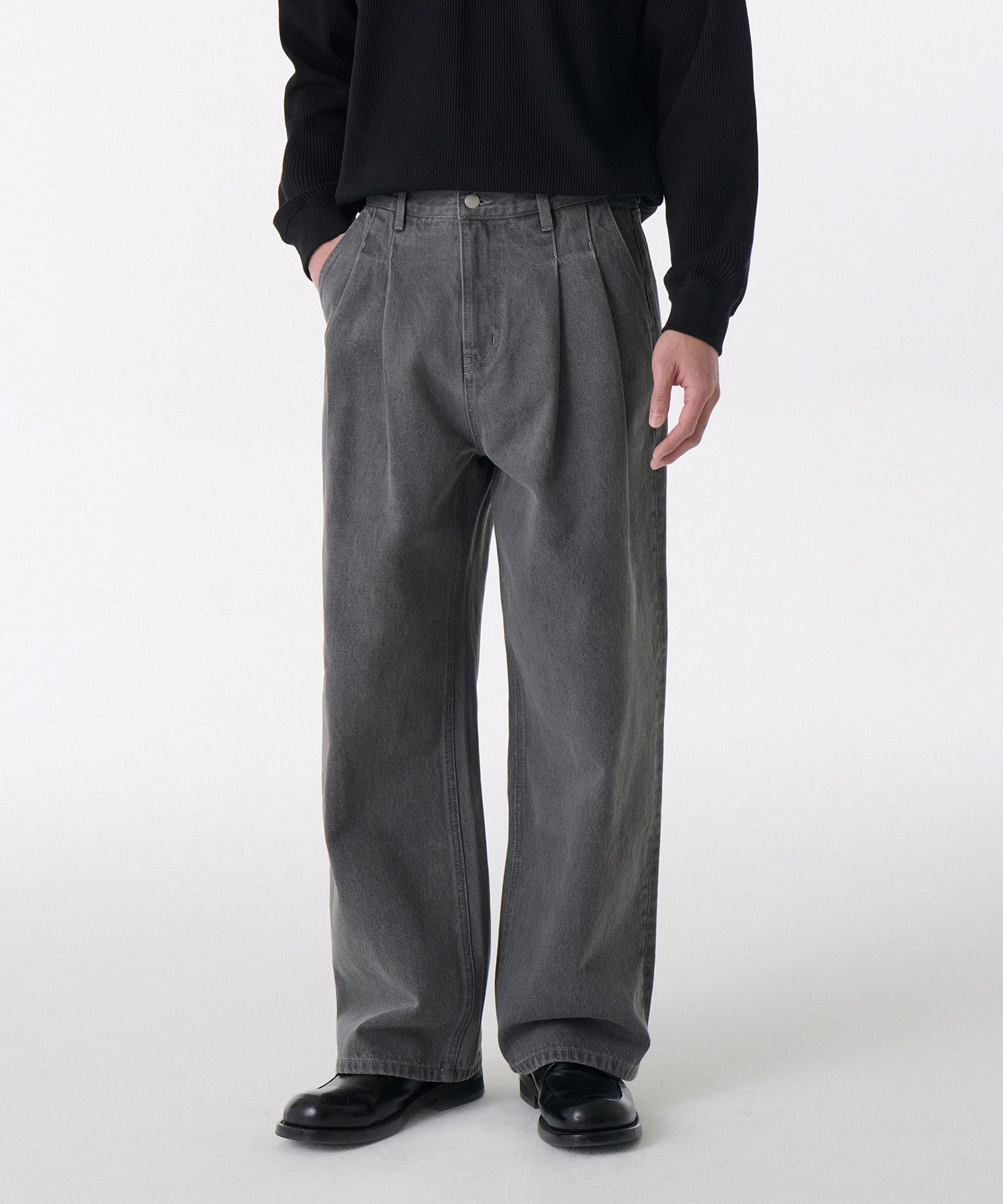 ★MUSINSA STANDARD★ Two tuck wide denim pants gray MMBNP103 MUSINSA | MUSINSA STANDARD Two Tuck Wide Denim Pants [Gray]