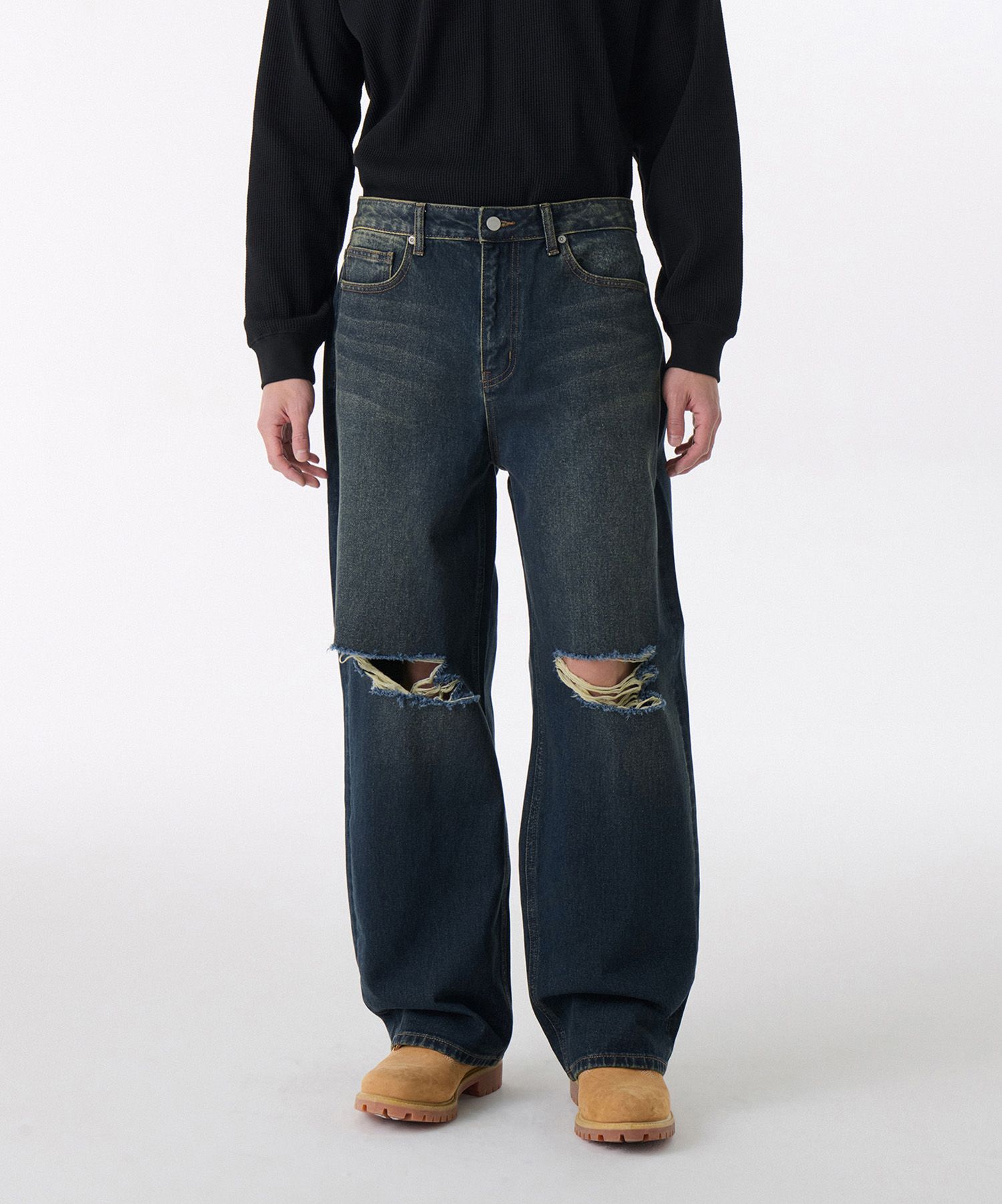 ★MUSINSA STANDARD★ Destroyed Knee Wide Denim Pants Gray MM MUSINSA | MUSINSA STANDARD Destroyed Knee Wide Denim Pants