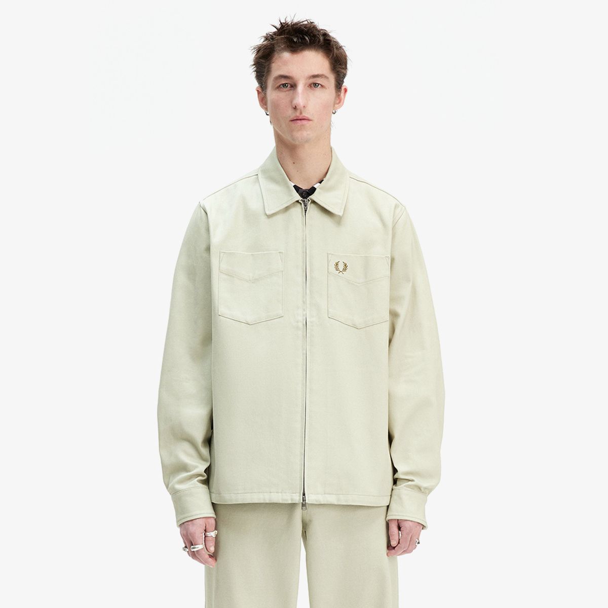 프레드페리(FRED PERRY) [Sharp] 트윌 집 스루 오버셔츠 - 라이트오이스터 AFPM2438727-P04