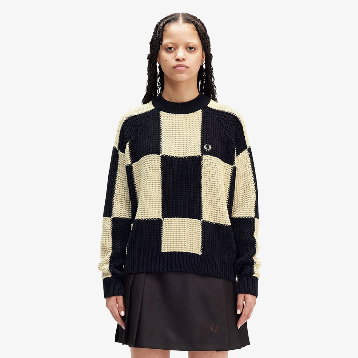 프레드페리(FRED PERRY) [Womens] 텍스쳐드 체커보드 니트 - 블랙 AFPF2438130-102