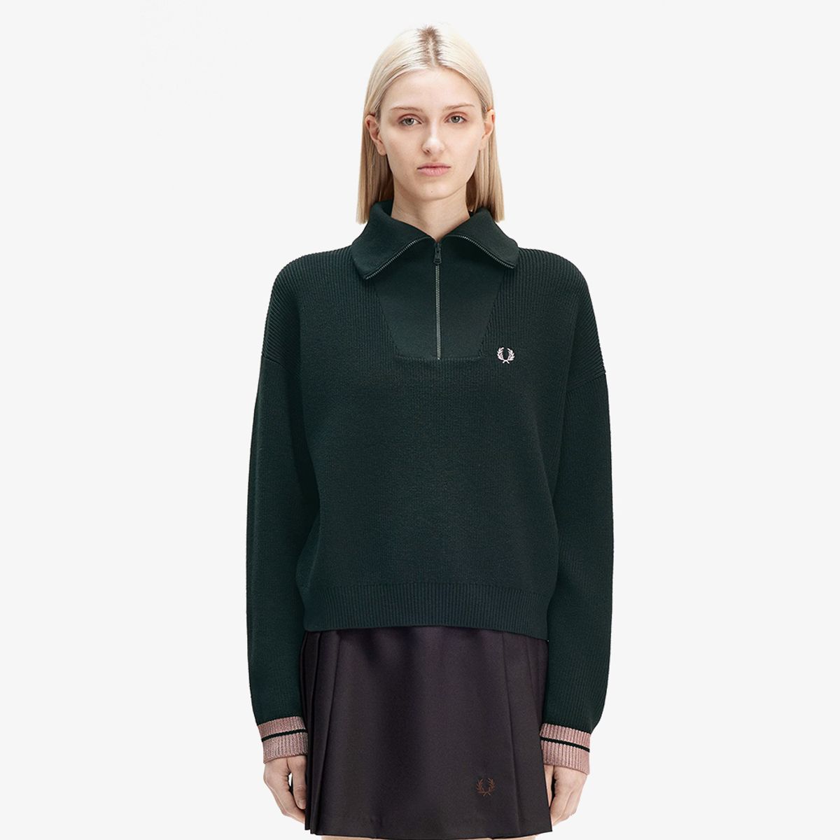 프레드페리(FRED PERRY) [Womens] 하프 집 니트 - 나이트그린 AFPF2438134-Q20