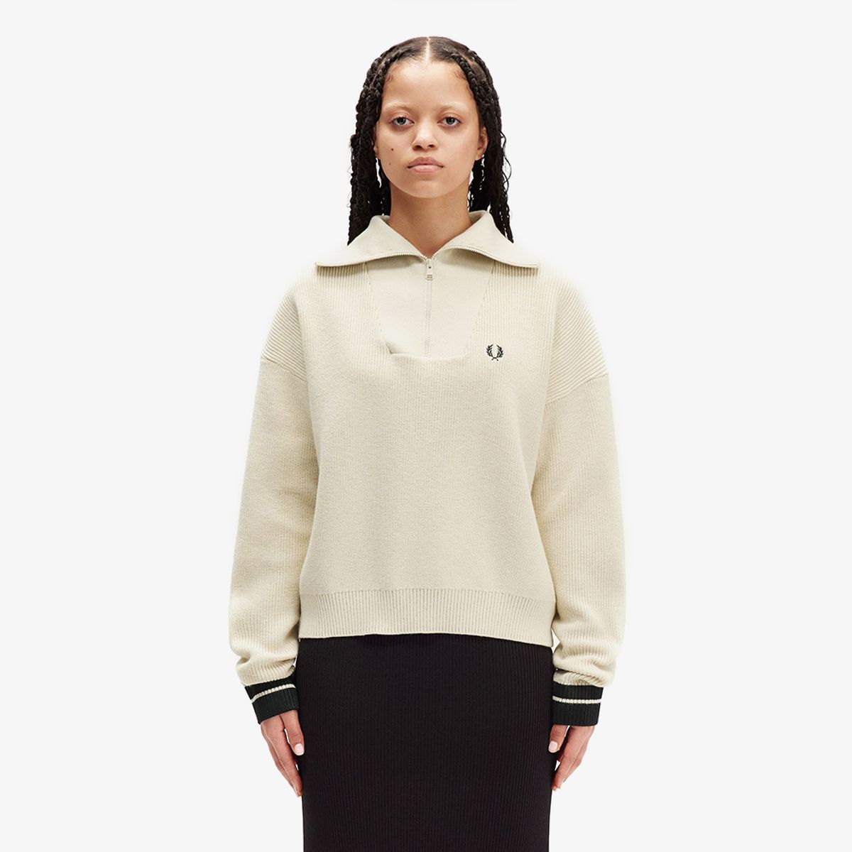 프레드페리(FRED PERRY) [Womens] 하프 집 니트 - 오트밀 AFPF2438134-691