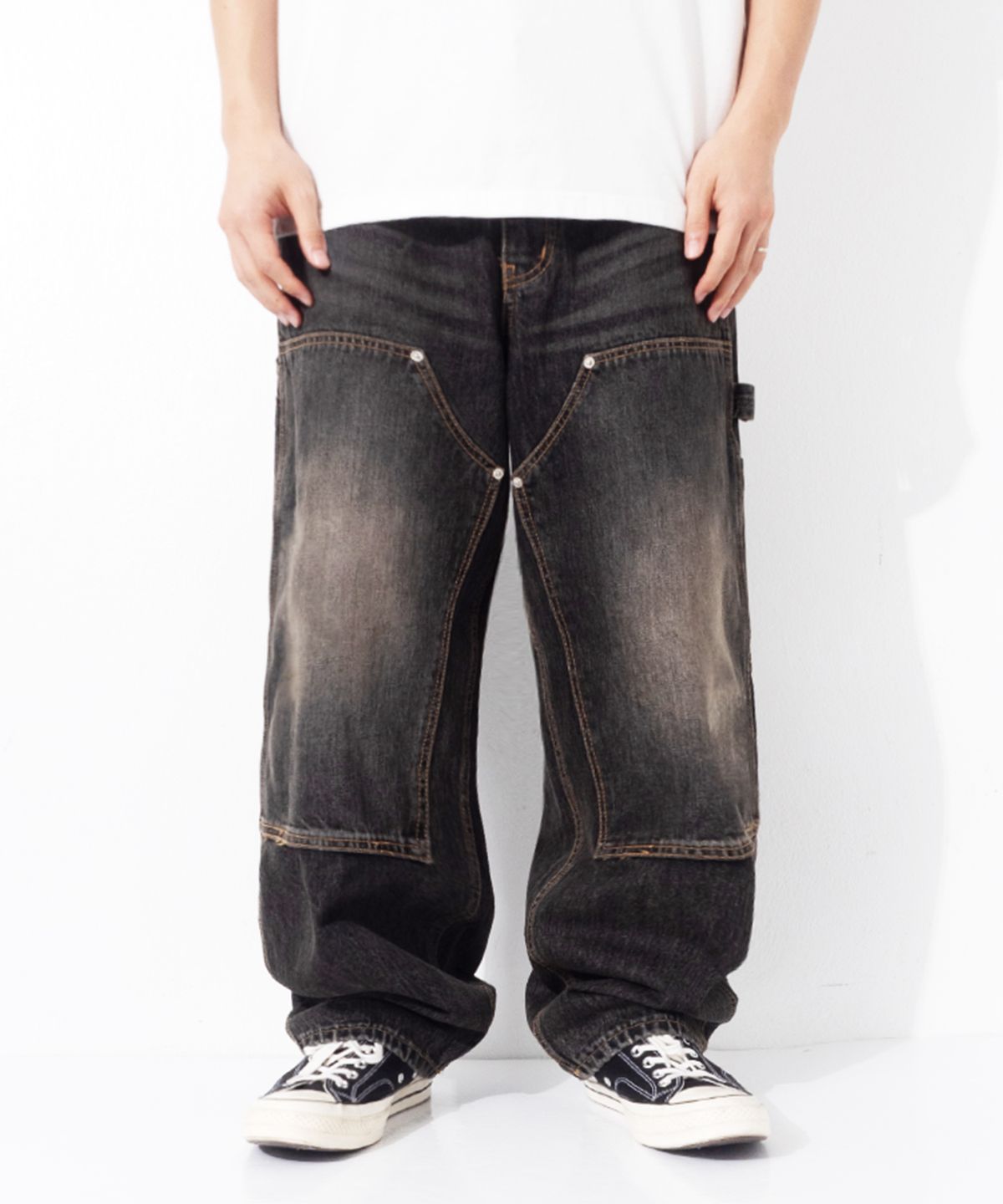 큐티에잇 가먼츠(QT8 GARMENTS) TL Double Knee Washed Pants (Non-Painted Black)