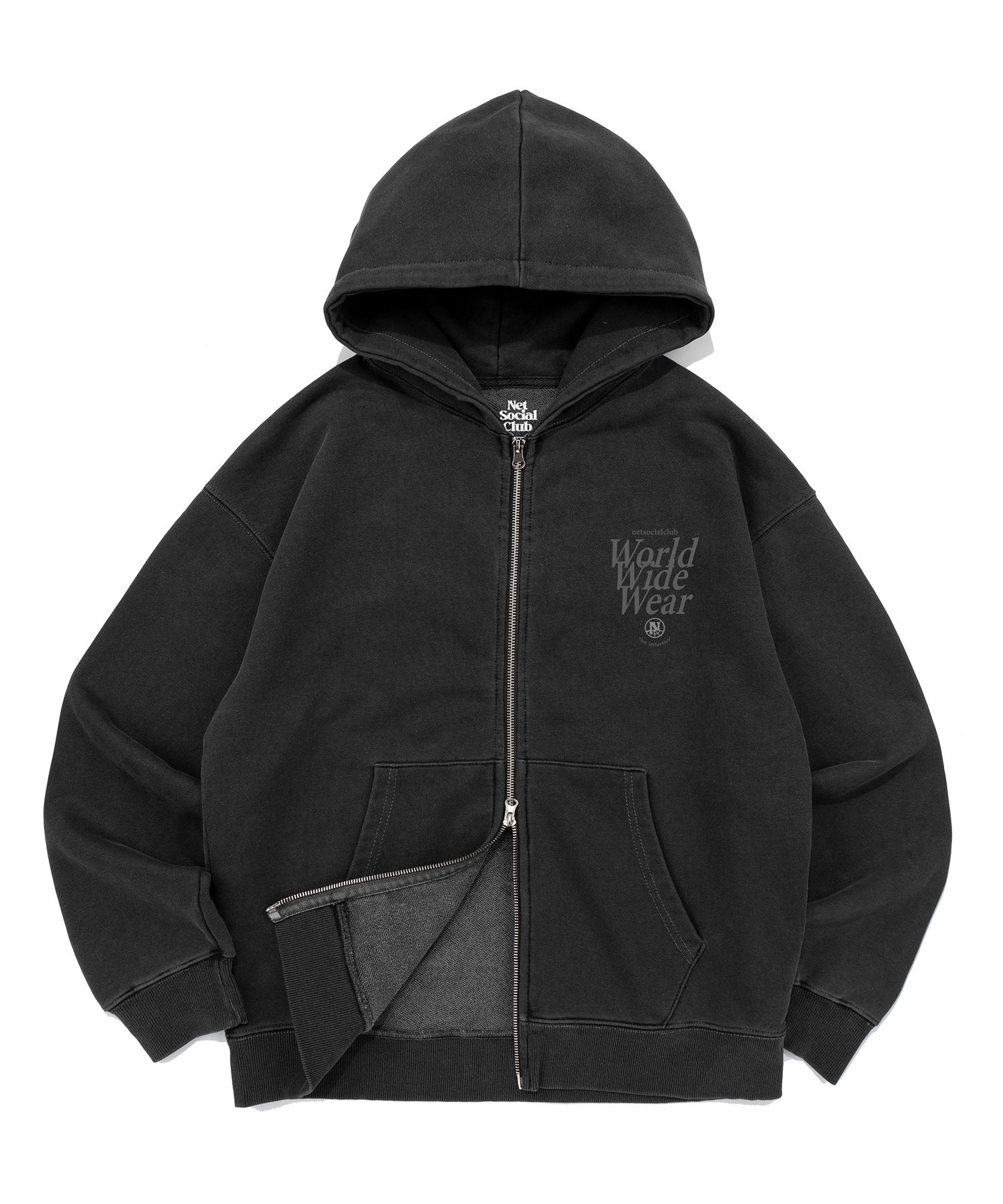 MUSINSA | NET SOCIAL CLUB WWW PIGMENT HOOD ZIP-UP (BLACK)