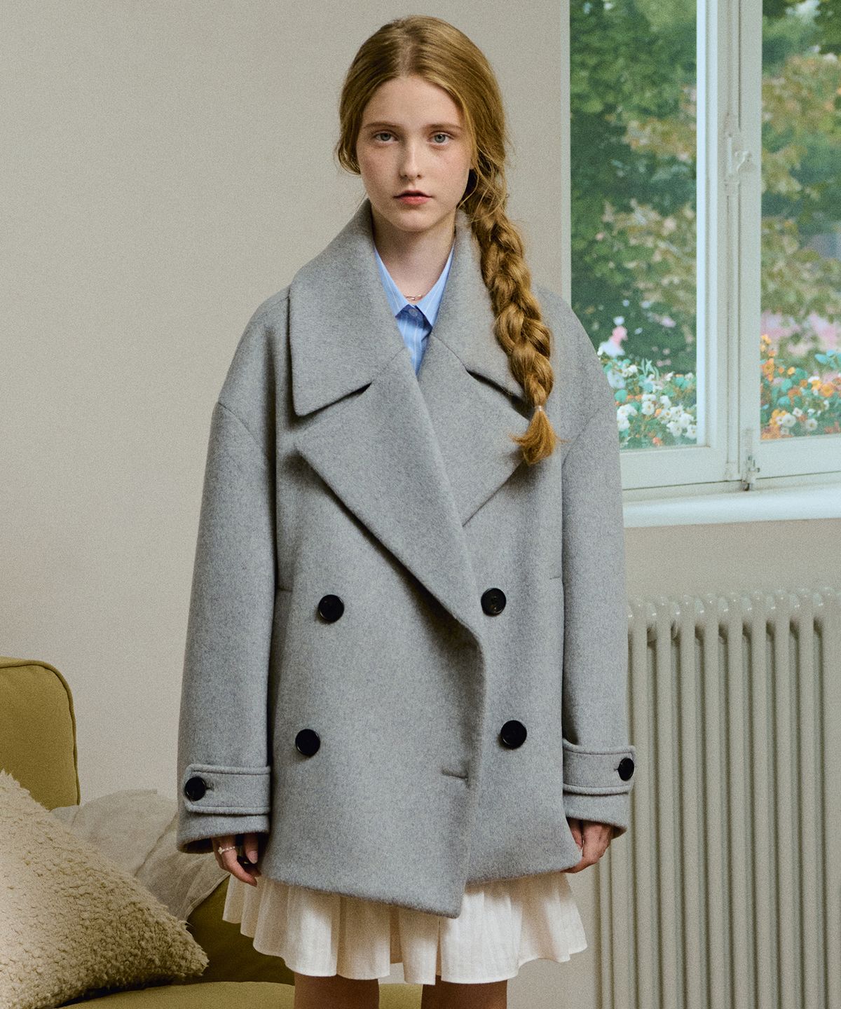 고코리(GOCORI) Oversized Double Wool Pea Coat - Melange Gray 더블코트 피코트