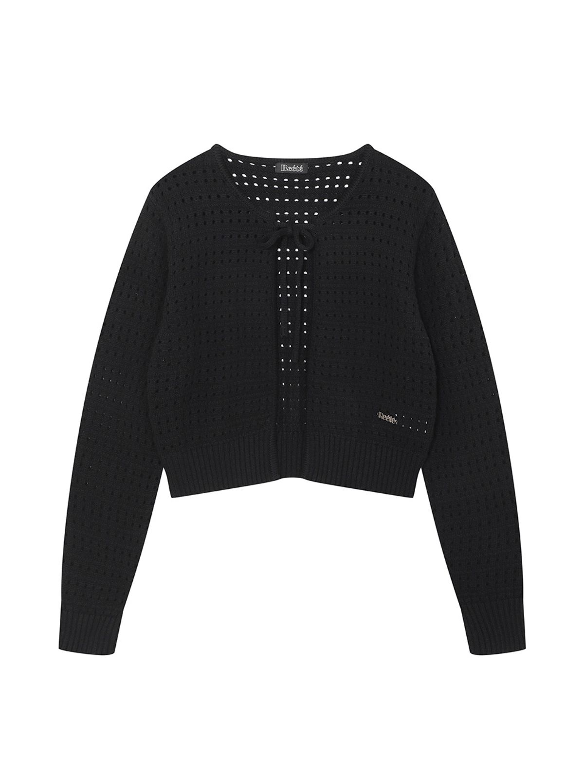 리에떼(REETE) Round Ribbon String Punching Knit Cardigan- U1F32KCD030