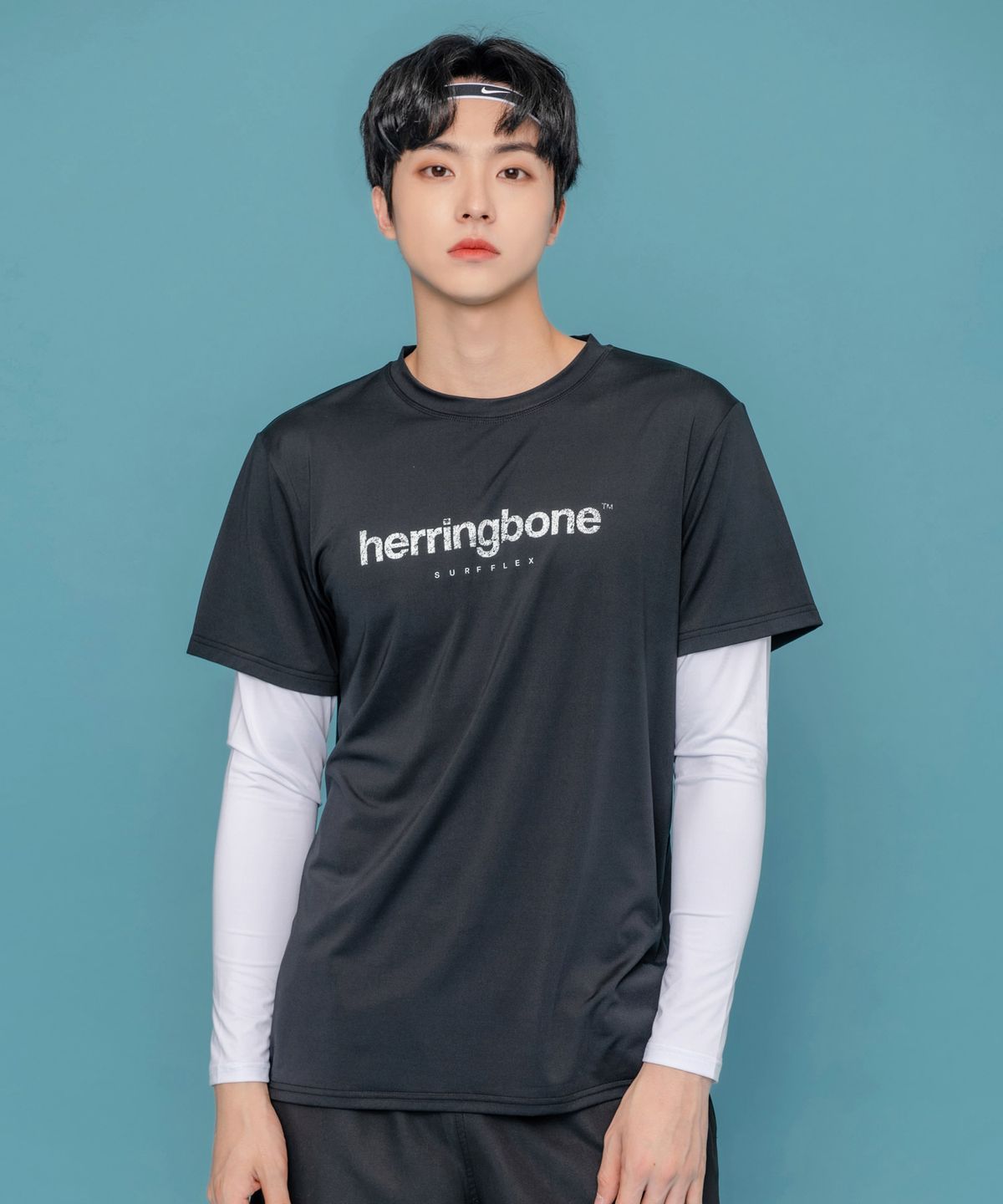 헤링본(HERRINGBONE) 반팔 롱슬리브 레이어드 루즈핏 래쉬가드 (1color) / RD306