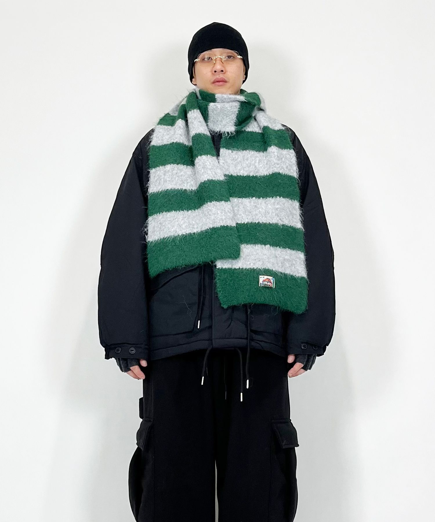 マフラー・ストール SK8ER ROCK Hairy Stripe Knit Muffler green MUSINSA | SK8ER ROCK Hairy Stripe Knit Muffler ((green))
