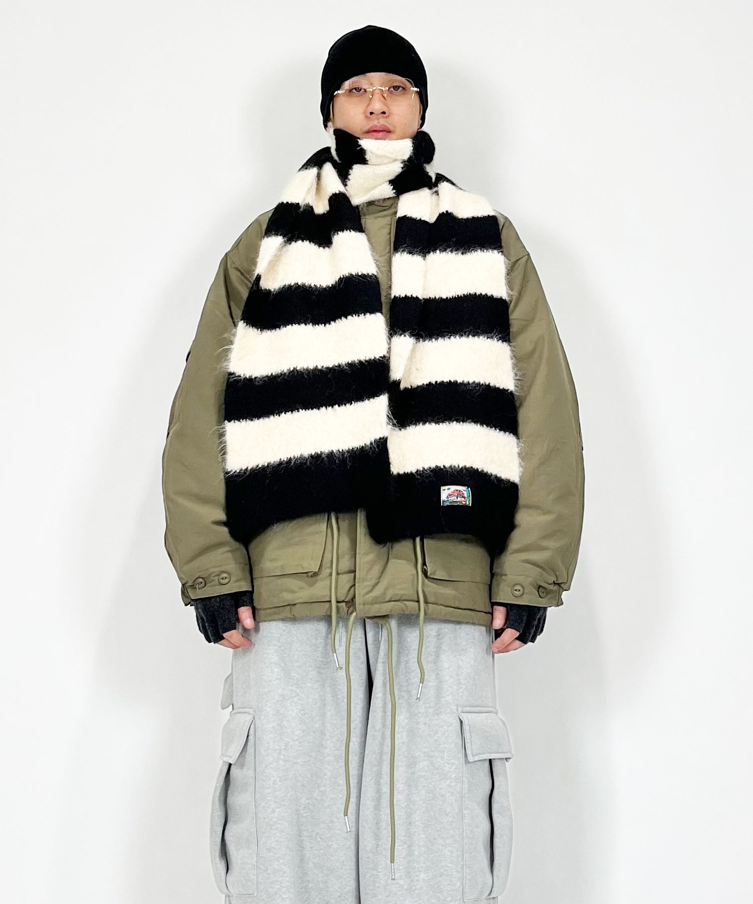 MUSINSA | SK8ER ROCK Hairy Stripe Knit Muffler ((black))
