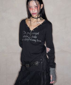 Stud V-Neck Ruffle Top (BLACK)