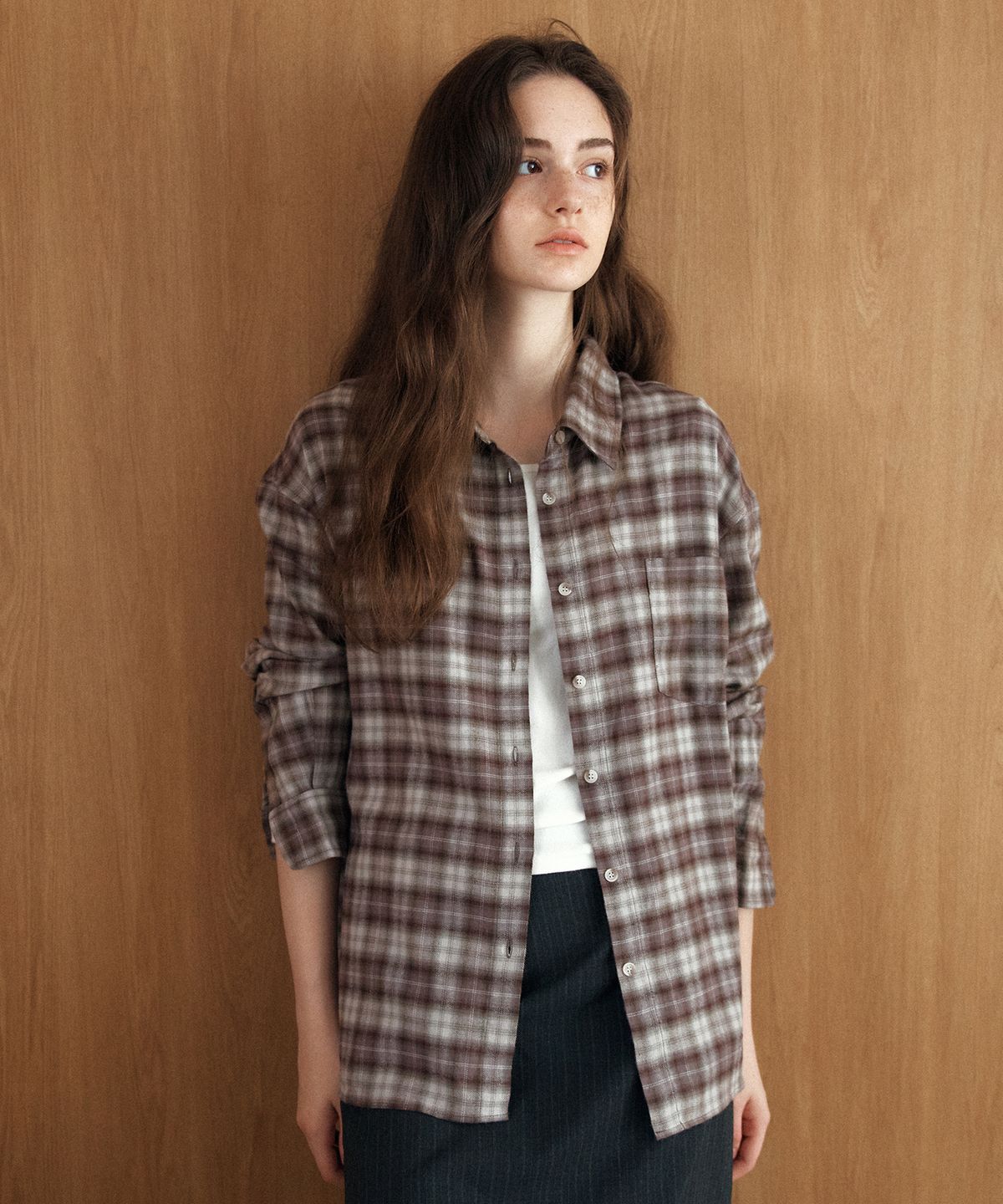 엽페(YUPPE) SPREAD CHECK SHIRT_BROWN