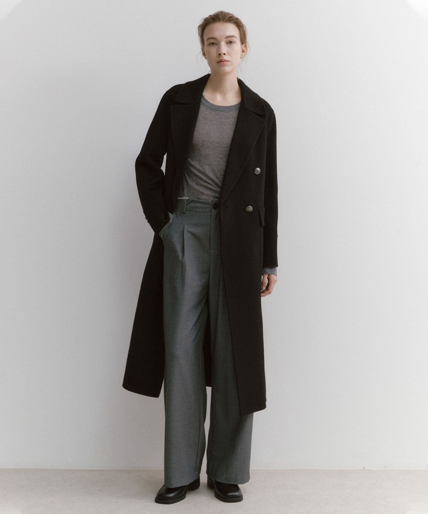 Anna Double Long Coat BLACK source detail 70