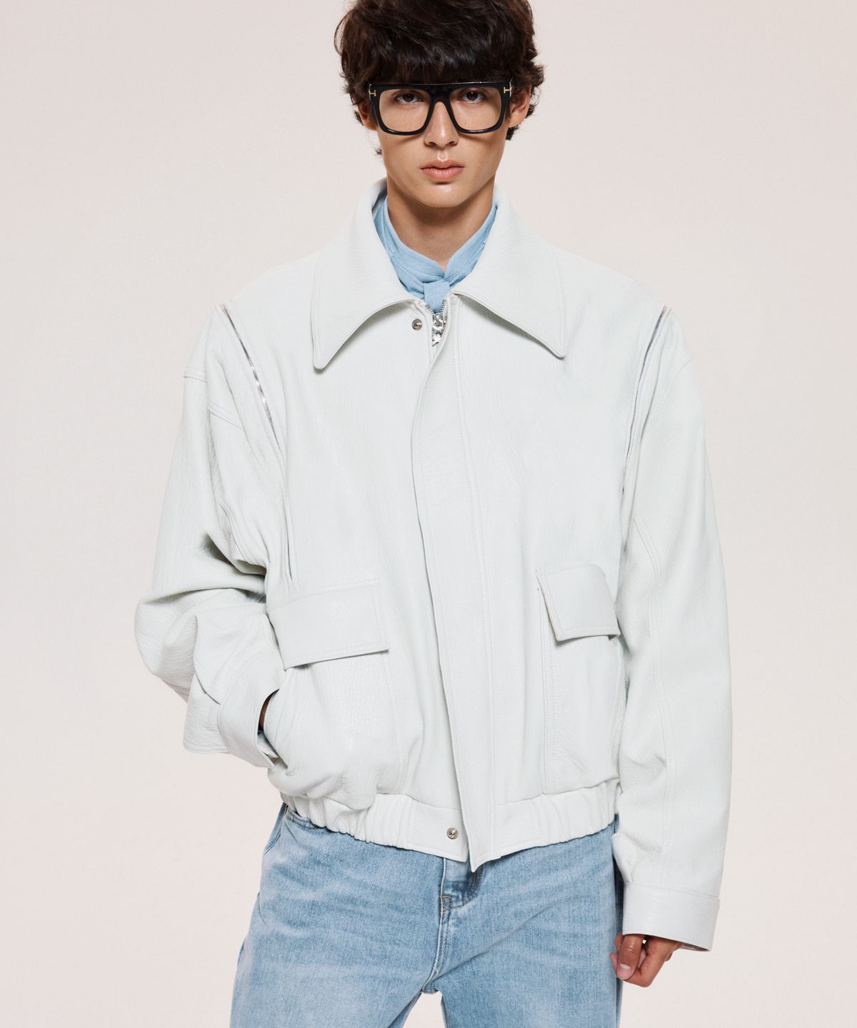 언티지(UNTAGE) 가죽 보머 자켓[White(UNISEX)]_UTH-FR06