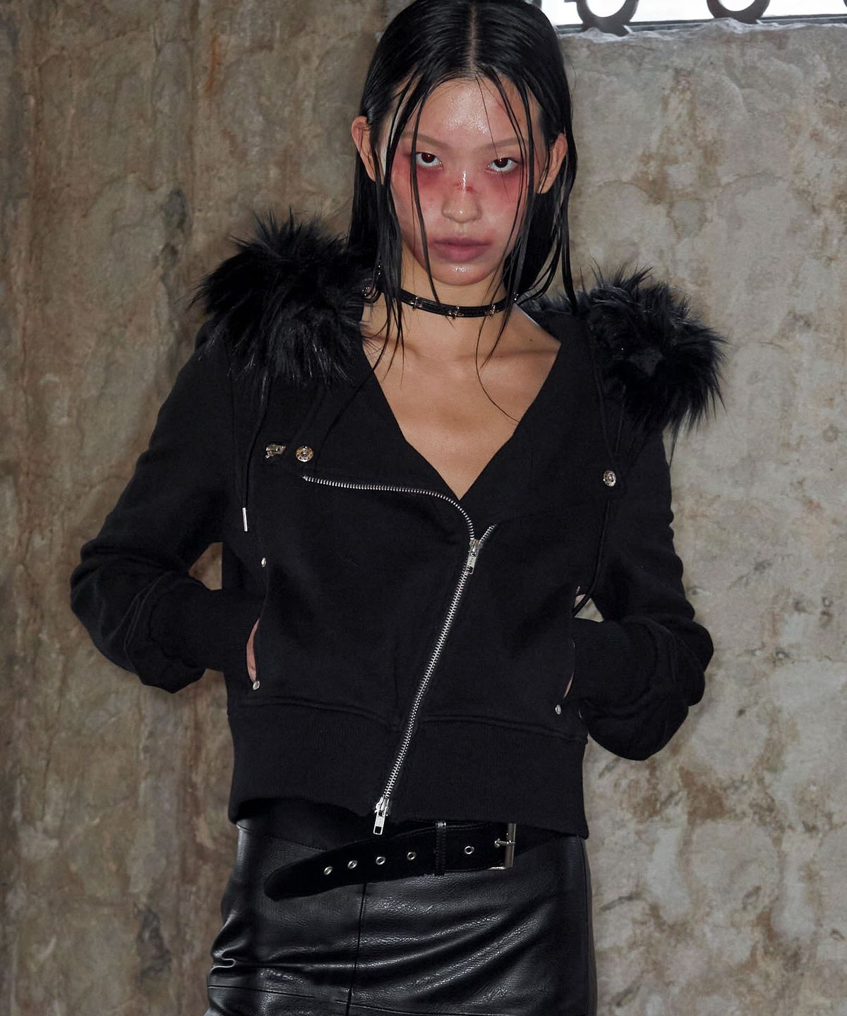 낫노잉(NOTKNOWING) Rider Fur Hood Zip Up (BLACK)