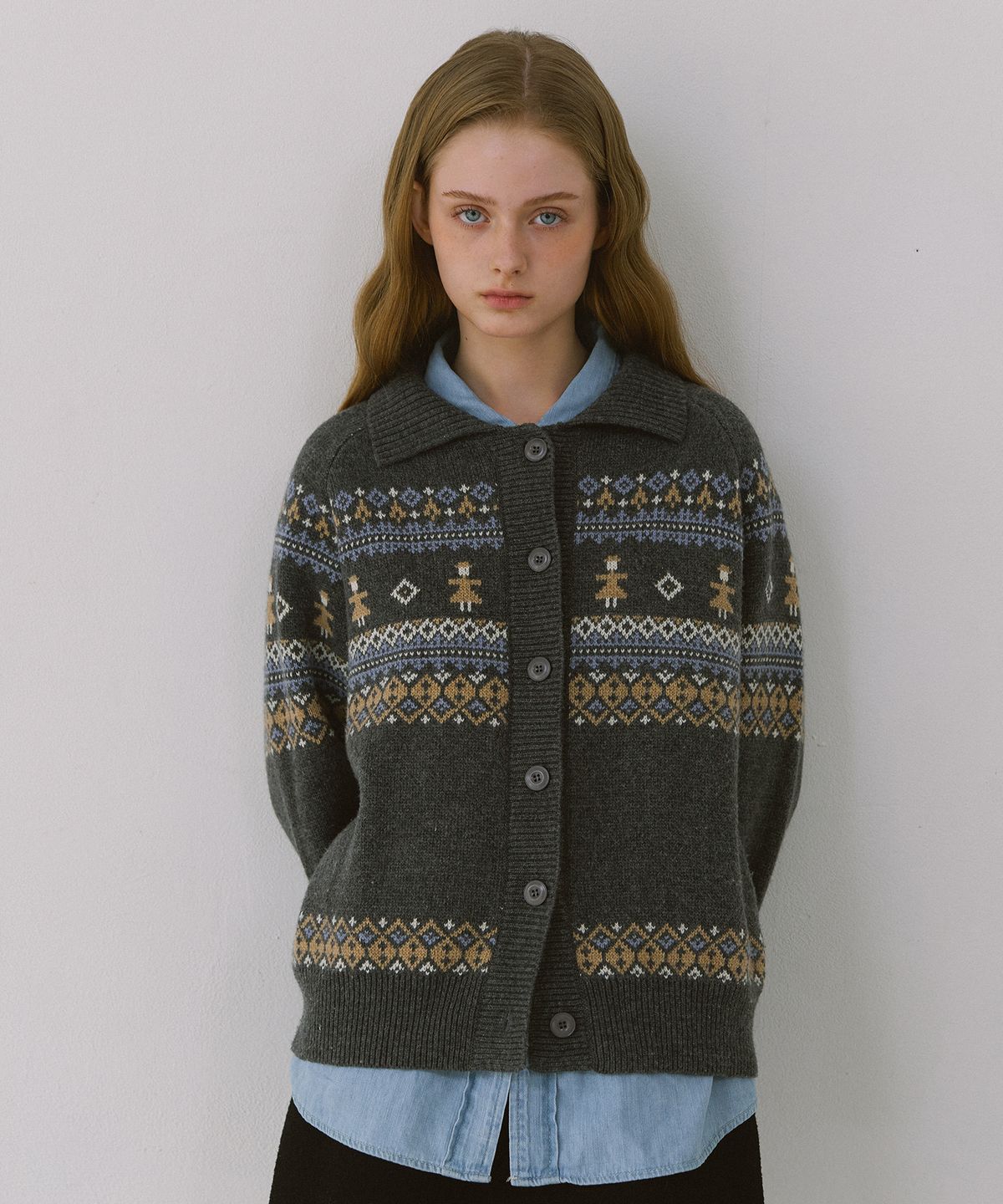 엽페(YUPPE) THING JACQUARD CARDIGAN_GRAY