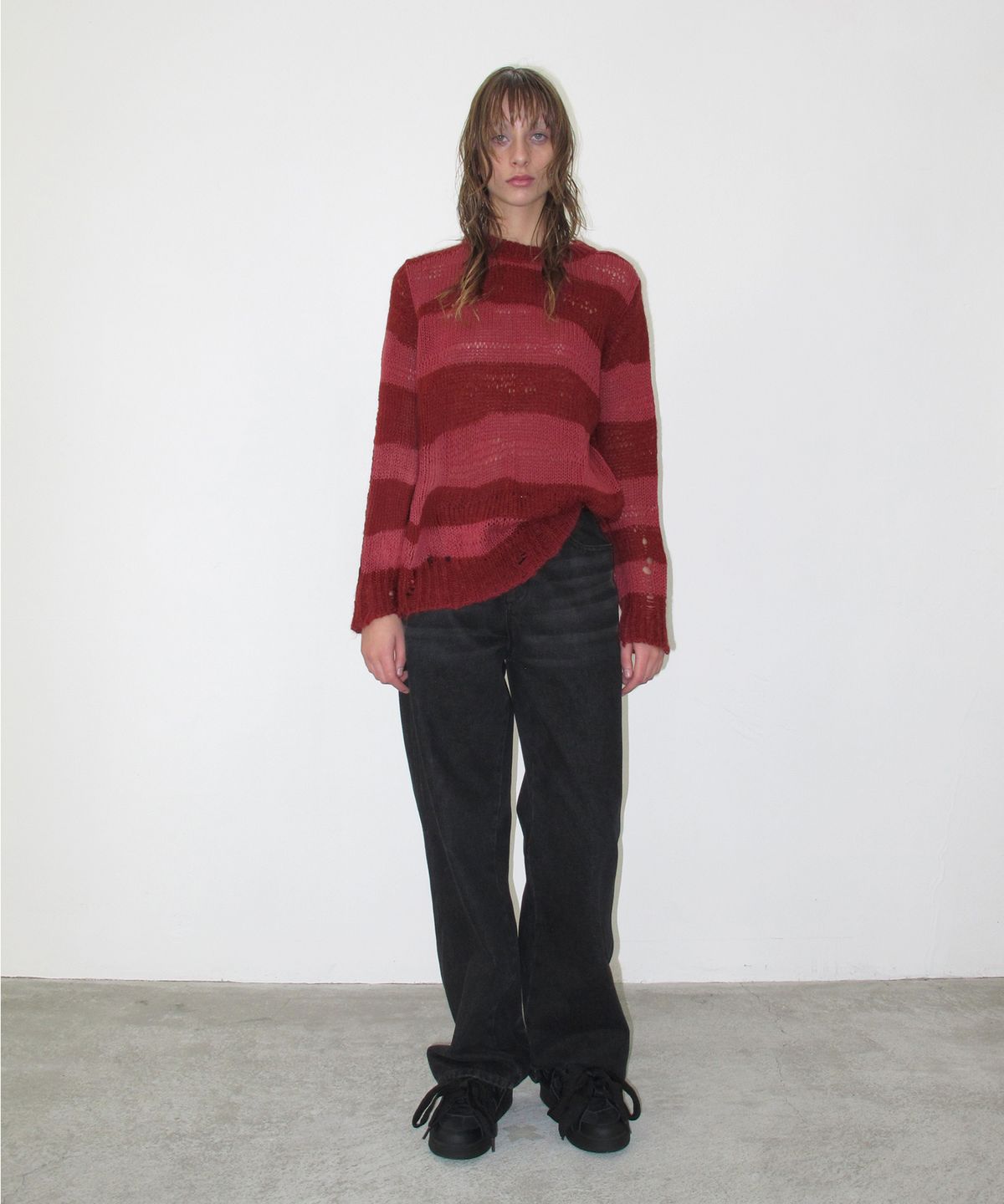 썬번프로젝트(SUNBURNPROJECT) Damaged Color Block Knit, RED