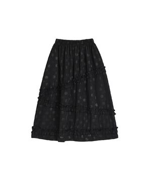 도트 프릴 캉캉 롱 스커트
