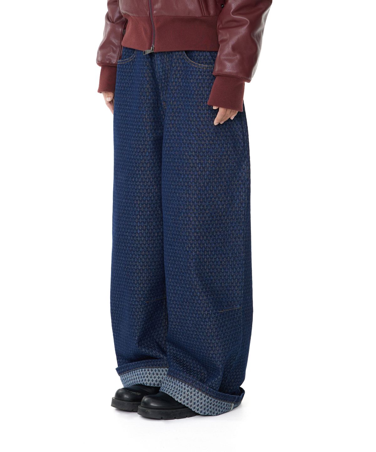 아캄(AAKAM) Grid Pattern Denim Pants (Blue)