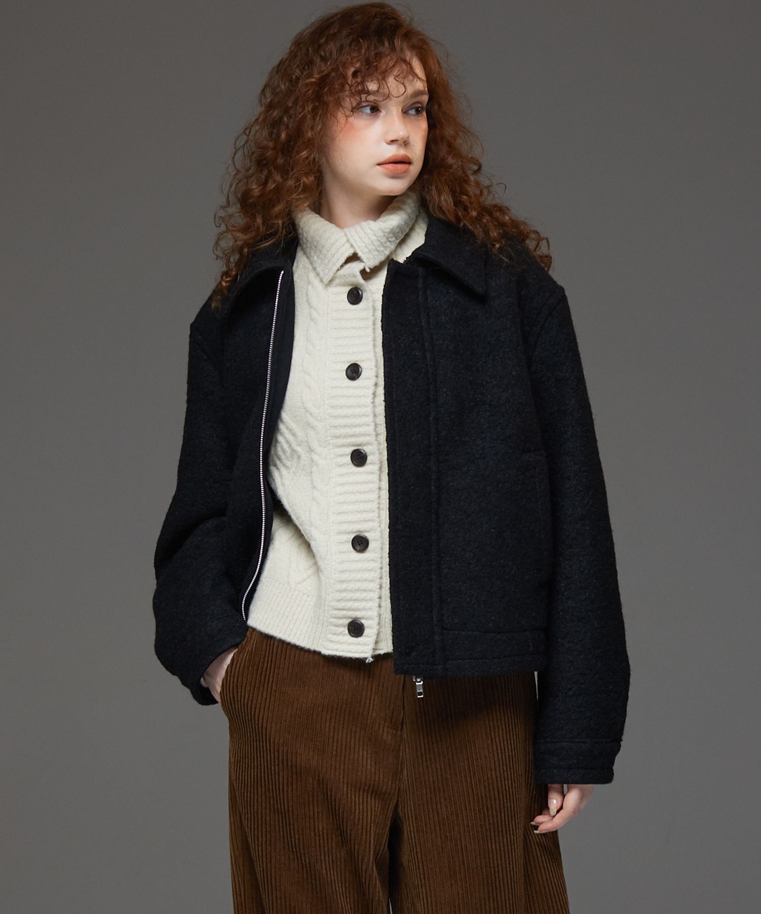 MUSINSA公式 | AWESOME STUDIO Wool Buckle Blue Jacket Black