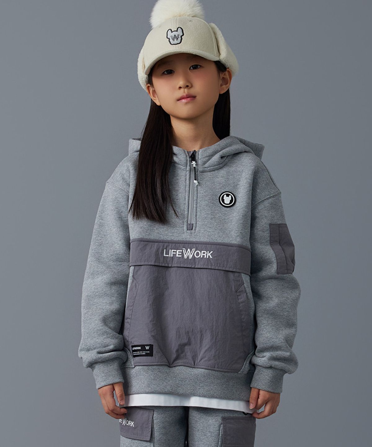 라이프워크 키즈(LIFEWORK KIDS) 키즈) 코인와펜 반집업 기모 후드 티셔츠