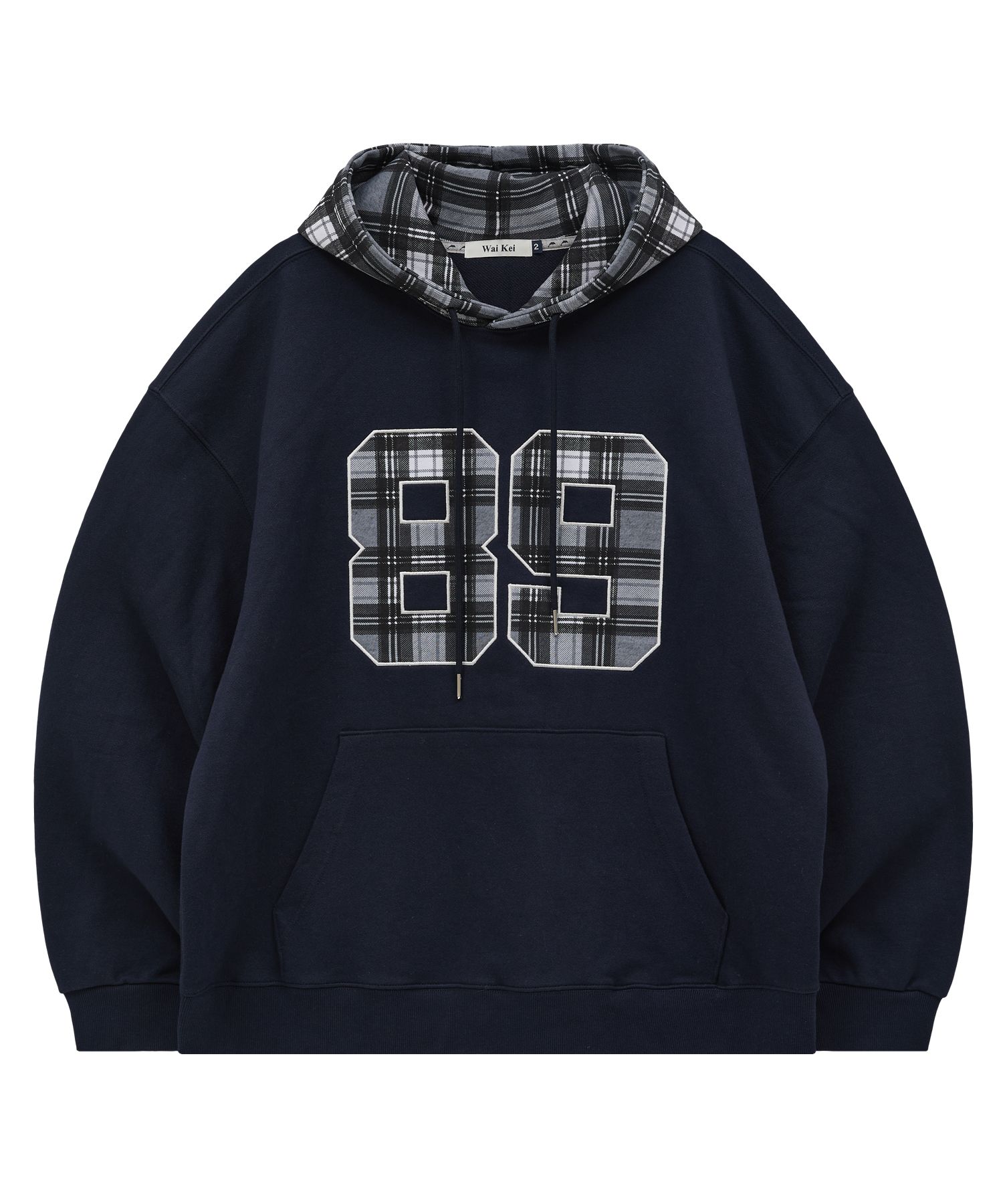 MUSINSA | WAI KEI Colorblock 89 Logo Check Hoodie Navy