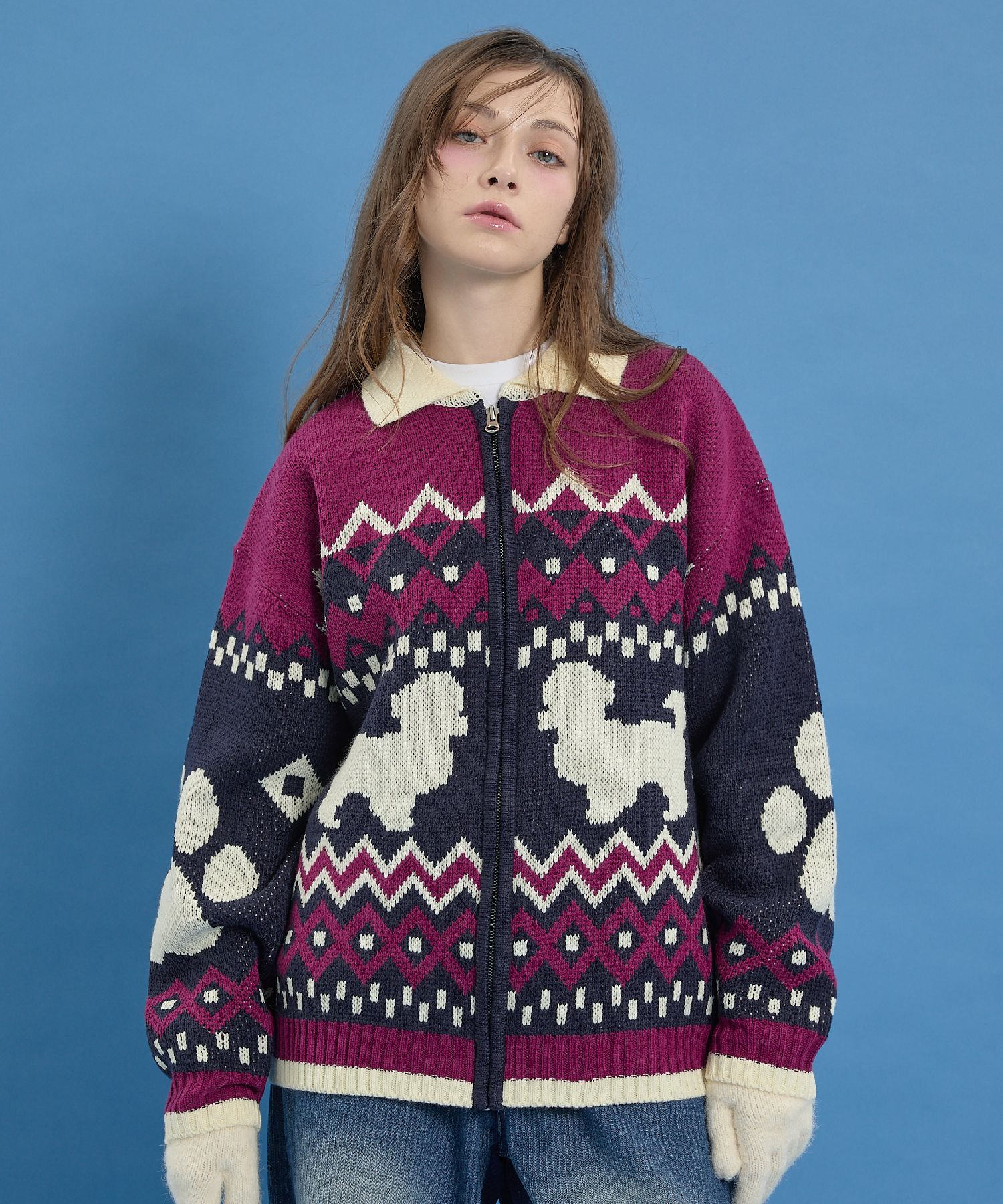さらに100円引き◆WAI KEI◆Puppy Cowichan Zip-up Cardigan MUSINSA公式 | WAI KEI Puppy Cowichan Zip Up Cardigan Navy
