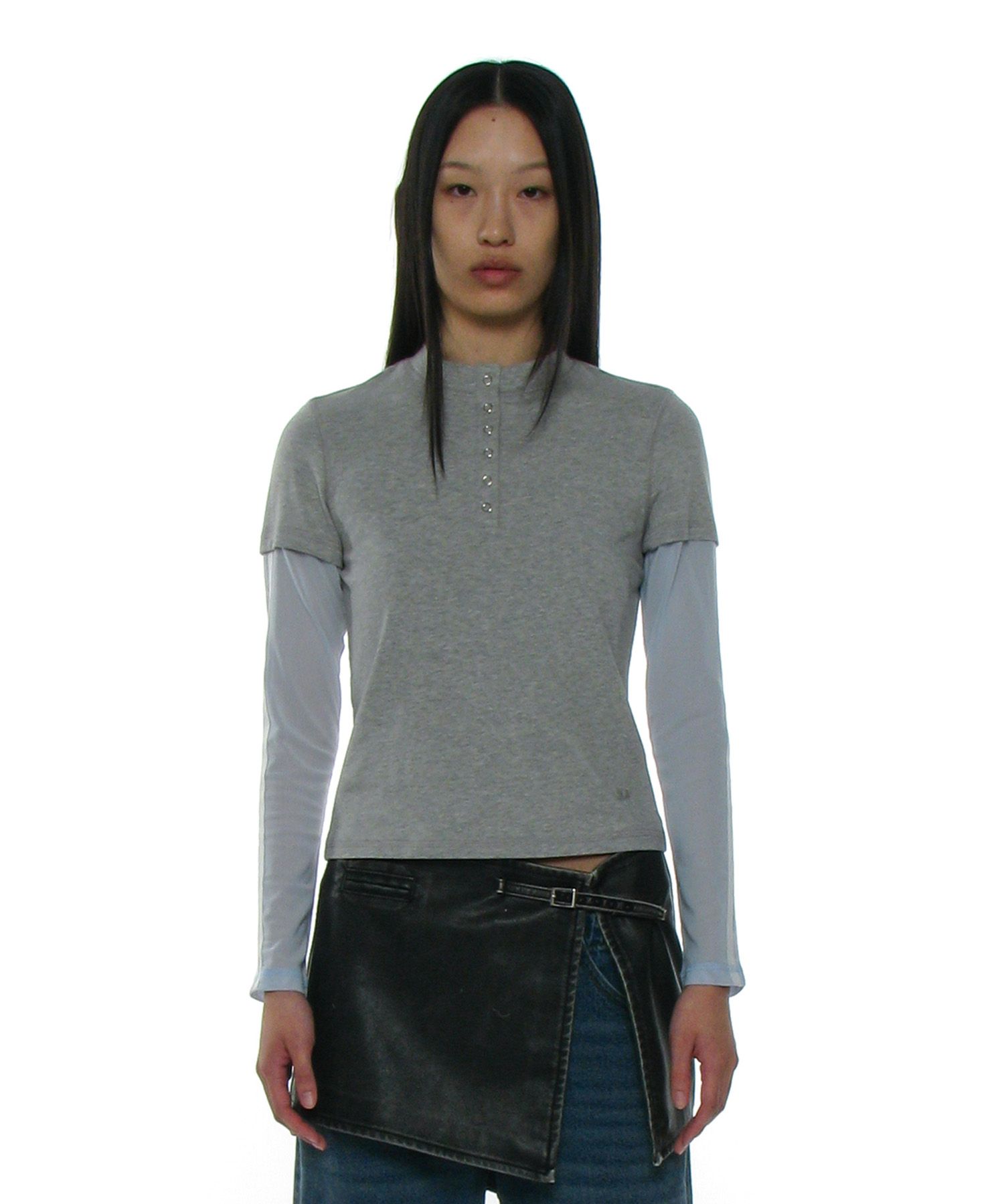 【PARTIMENTO】ALL-IN-ONE LAYERED HENLEY LONG SLEEVE MUSINSA | PARTIMENTO WOMEN All-in-one layered henley long